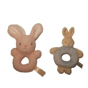Baby Bunny Rattle Ring Pink Blue Toddler Toy Plush Stuffed Animal Rabbit 2 Nunu